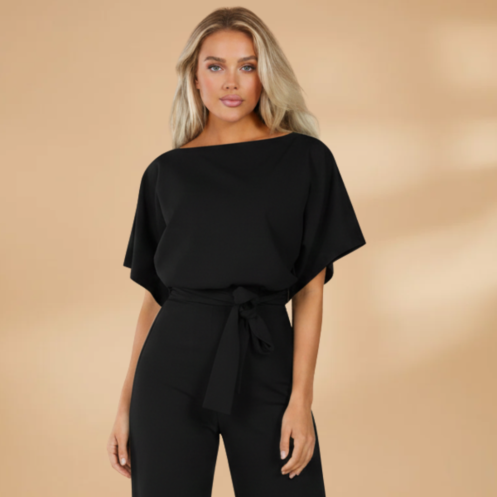 Mono long pour femme - combinaison à jambes larges avec ceinture à nouer | quotidien