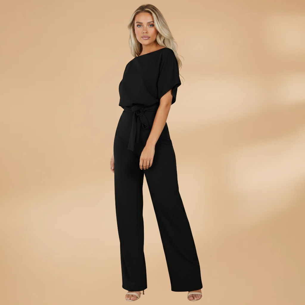 Mono long pour femme - combinaison à jambes larges avec ceinture à nouer | quotidien