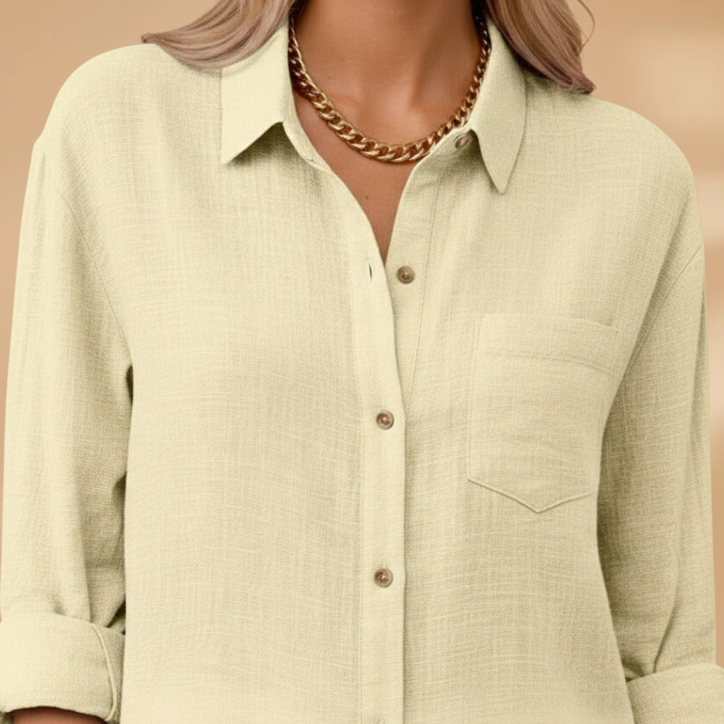 Blusa de manga corta para mujer - camisa entallada con tapeta de botones | diario