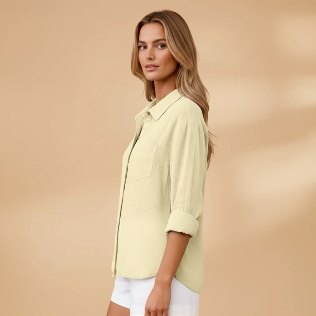 Blusa de manga corta para mujer - camisa entallada con tapeta de botones | diario
