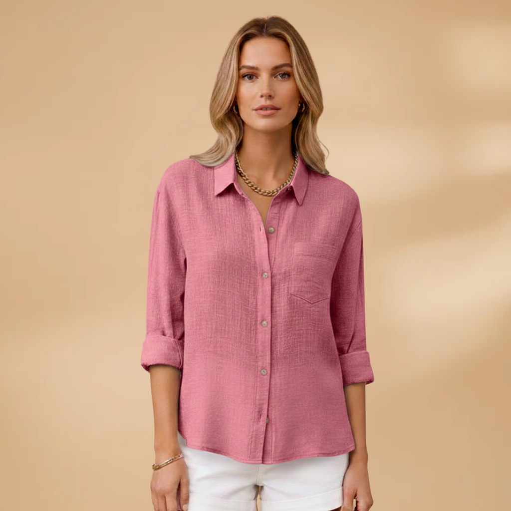 Blusa de manga corta para mujer - camisa entallada con tapeta de botones | diario