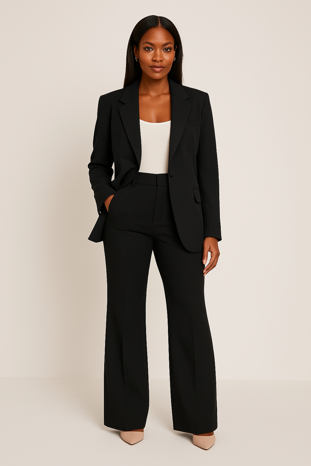 Traje de chaqueta y pantalón mujer — corte entallado dos piezas — oficina