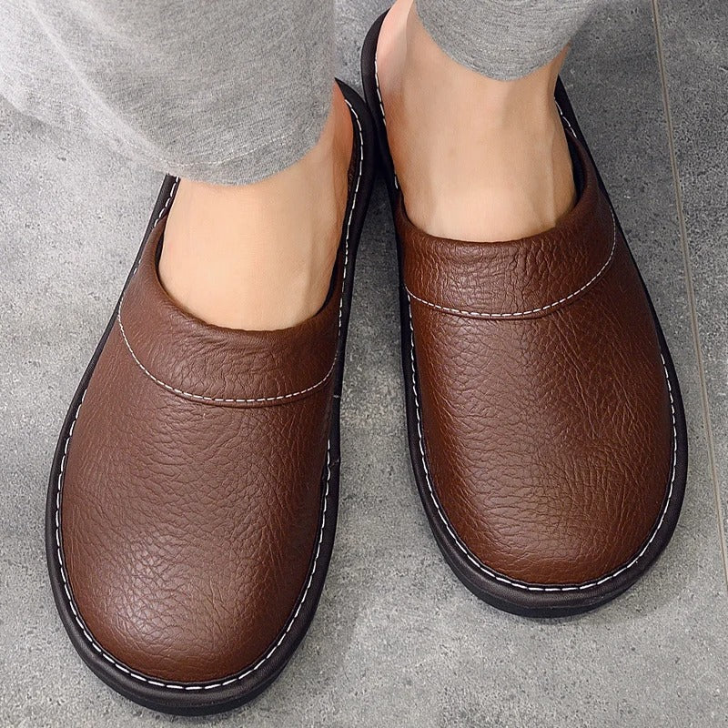 Pantuflas de Cuero para Hombre Zuecos de Casa con Suela Flexible y Acolchada