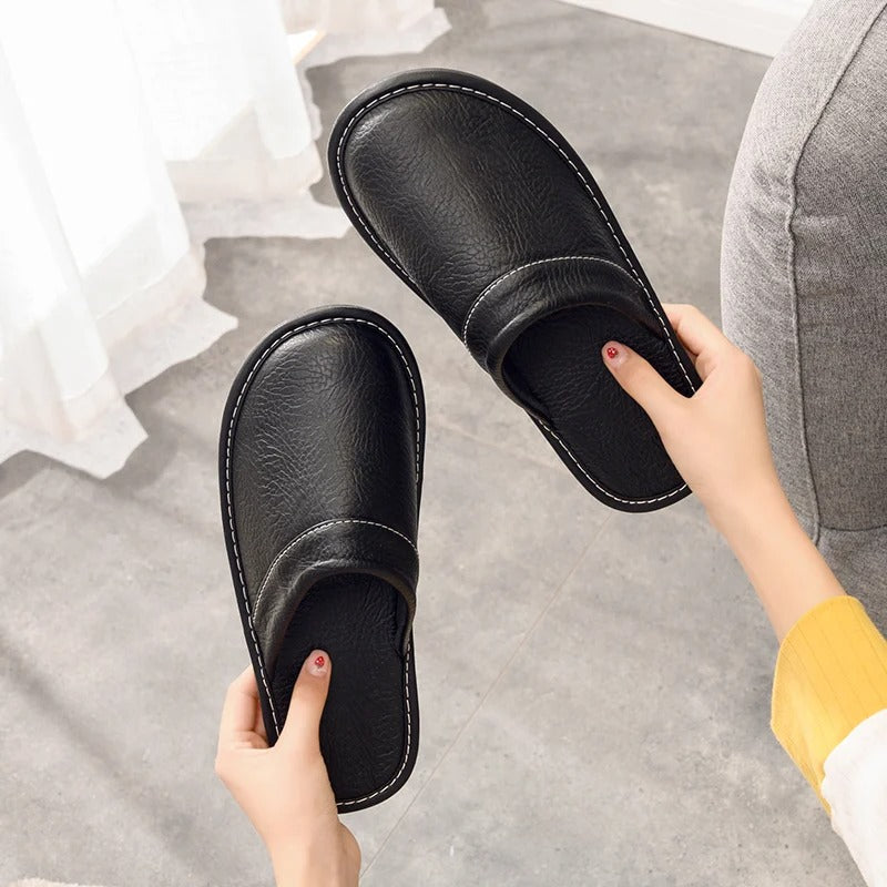 Men's Leather Slippers House Clogs with Flexible and Cushioned Sole