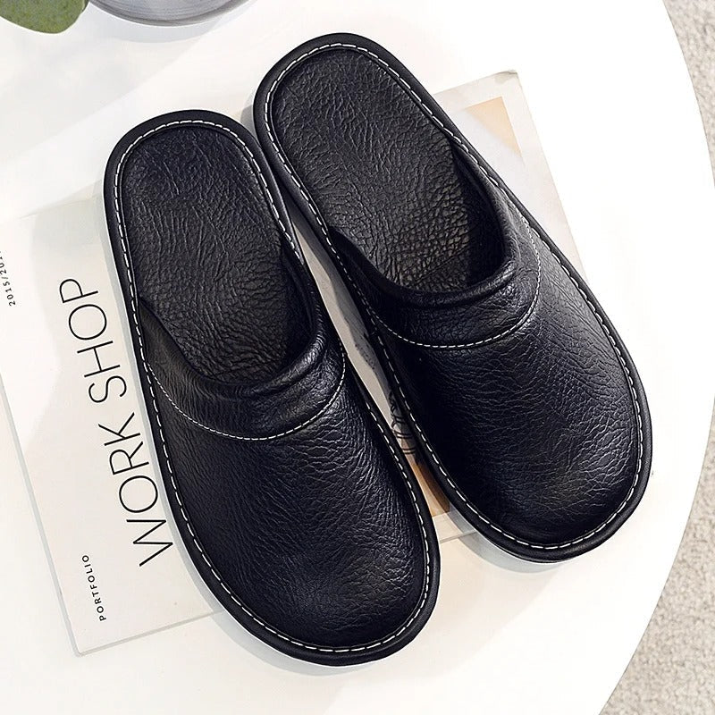 Pantuflas de Cuero para Hombre Zuecos de Casa con Suela Flexible y Acolchada