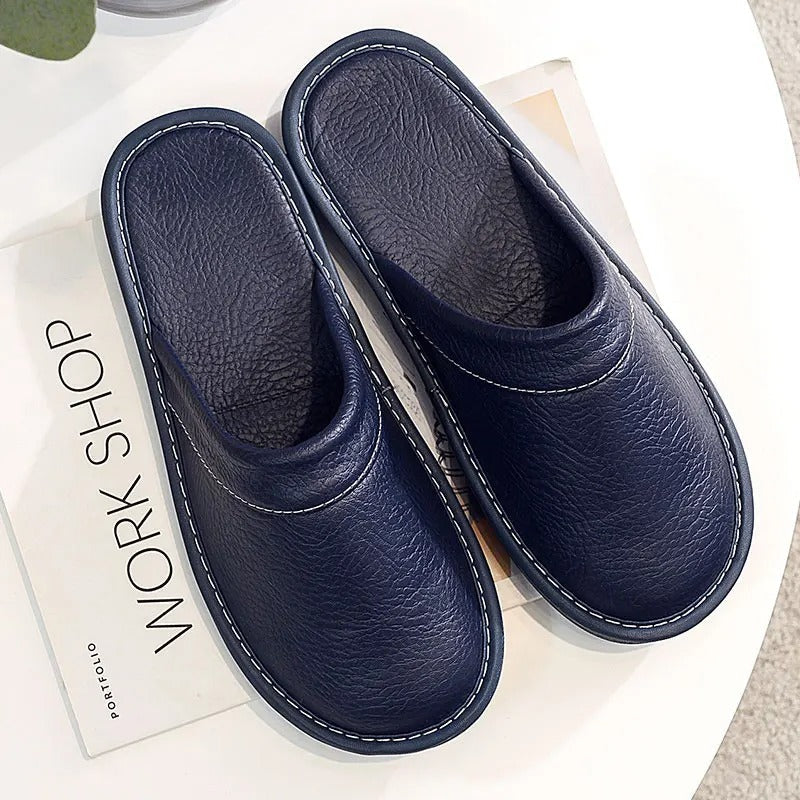 Pantuflas de Cuero para Hombre Zuecos de Casa con Suela Flexible y Acolchada