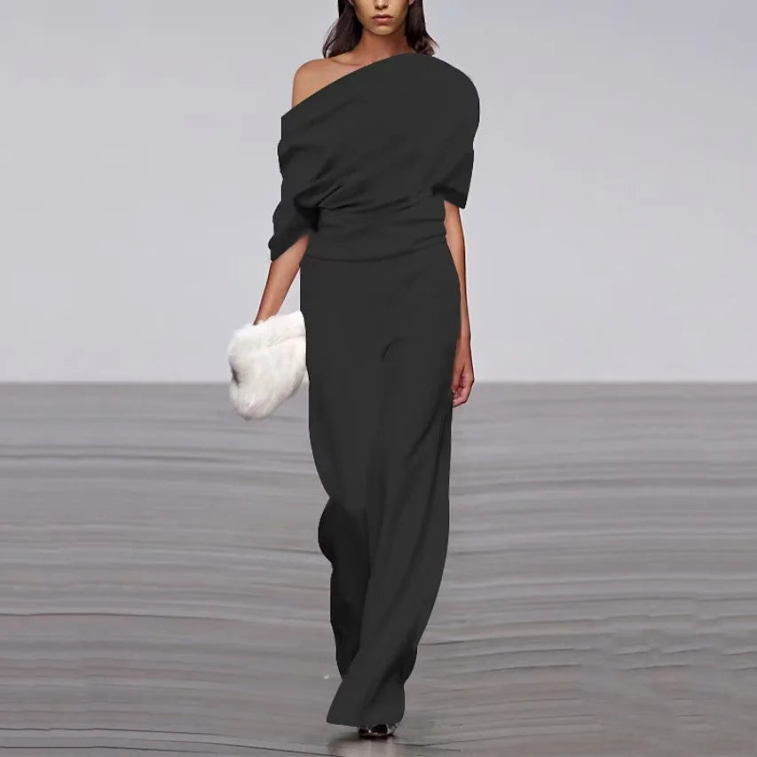 Mono Largo Elegante de Hombro Descubierto y Pernera Ancha para Mujer