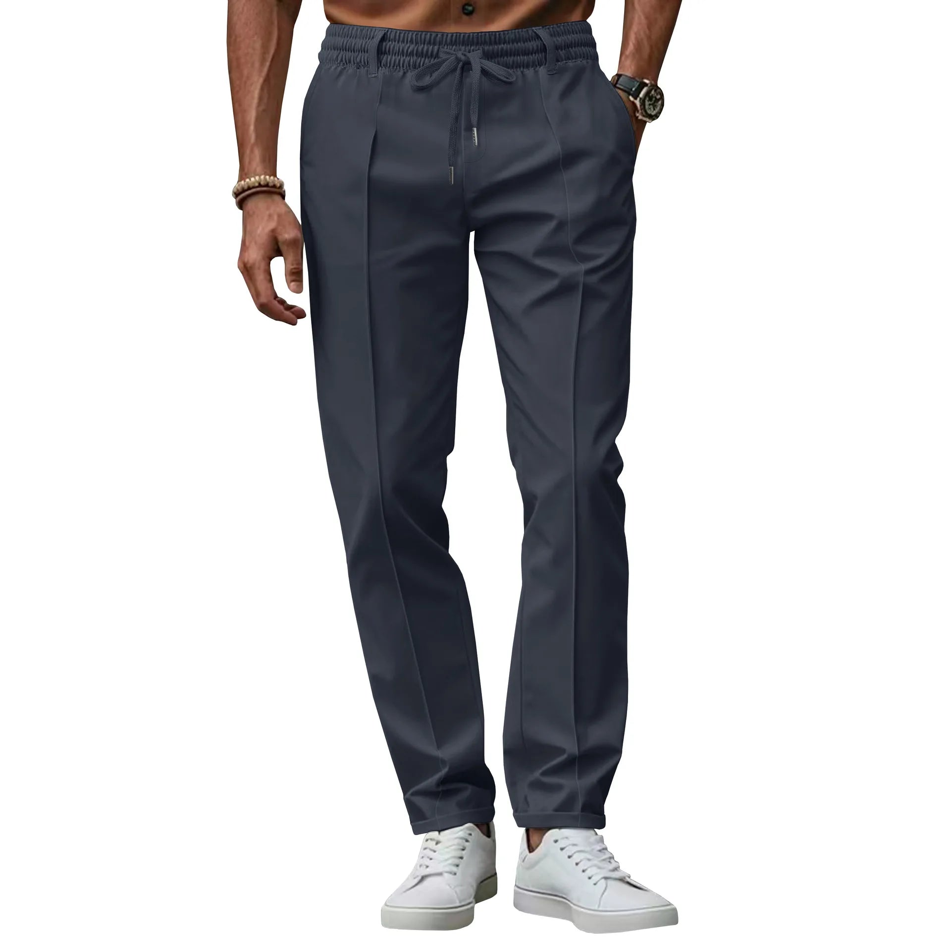 Pantalones hombre negocio ajuste slim cintura elástica cómodos
