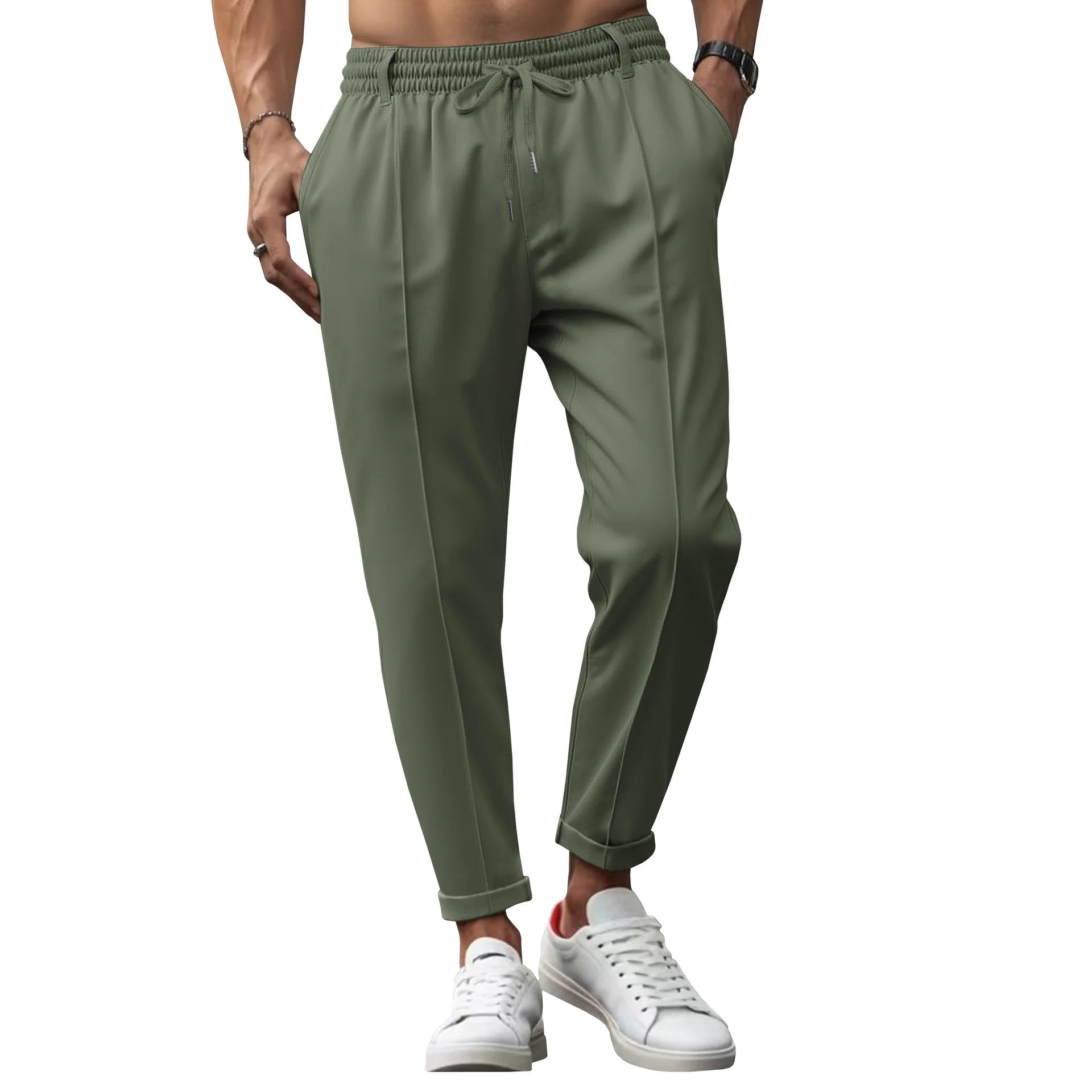 Pantalones hombre negocio ajuste slim cintura elástica cómodos
