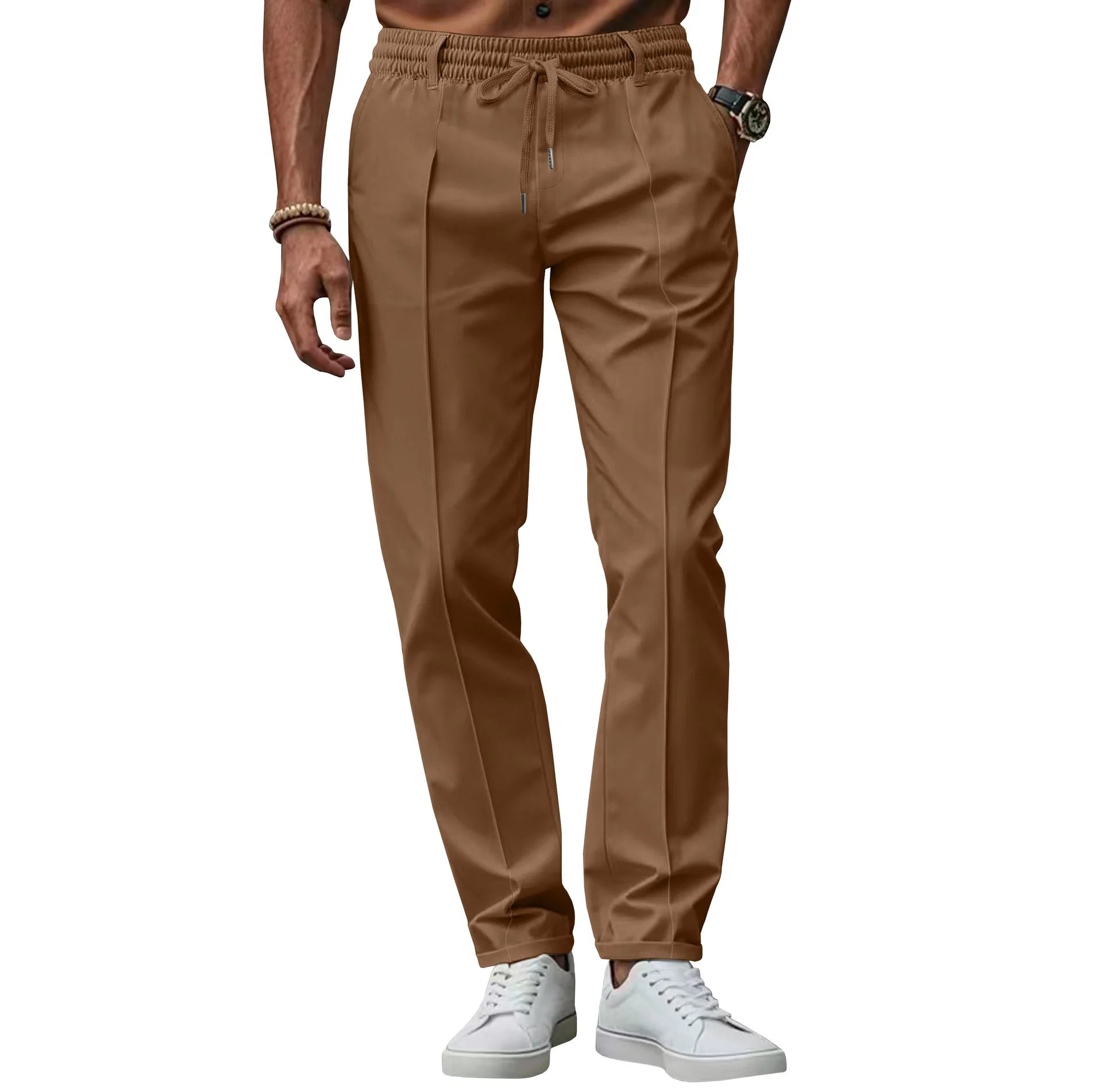 Pantalones hombre negocio ajuste slim cintura elástica cómodos