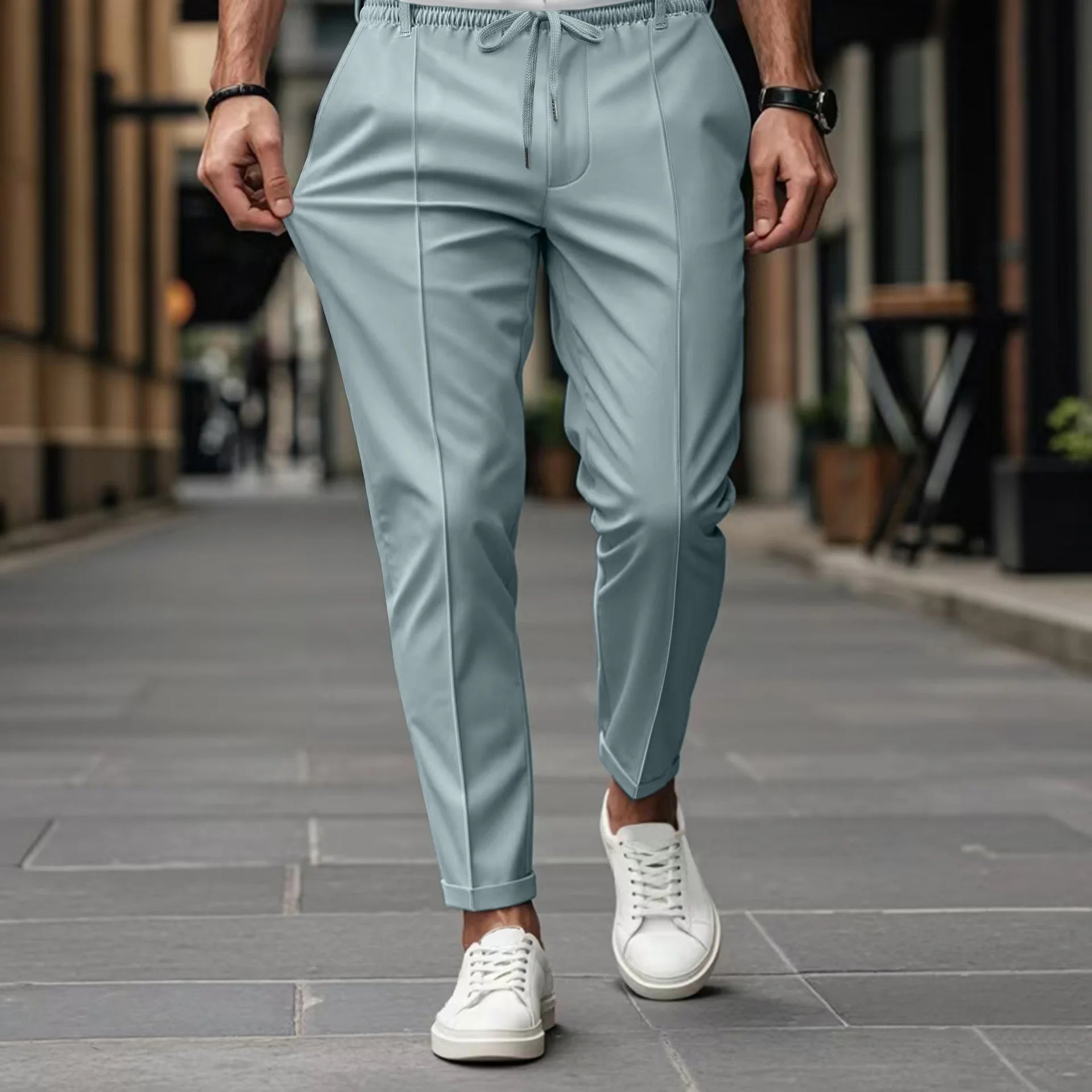 Pantalones hombre negocio ajuste slim cintura elástica cómodos