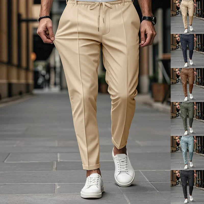 Pantalones hombre negocio ajuste slim cintura elástica cómodos