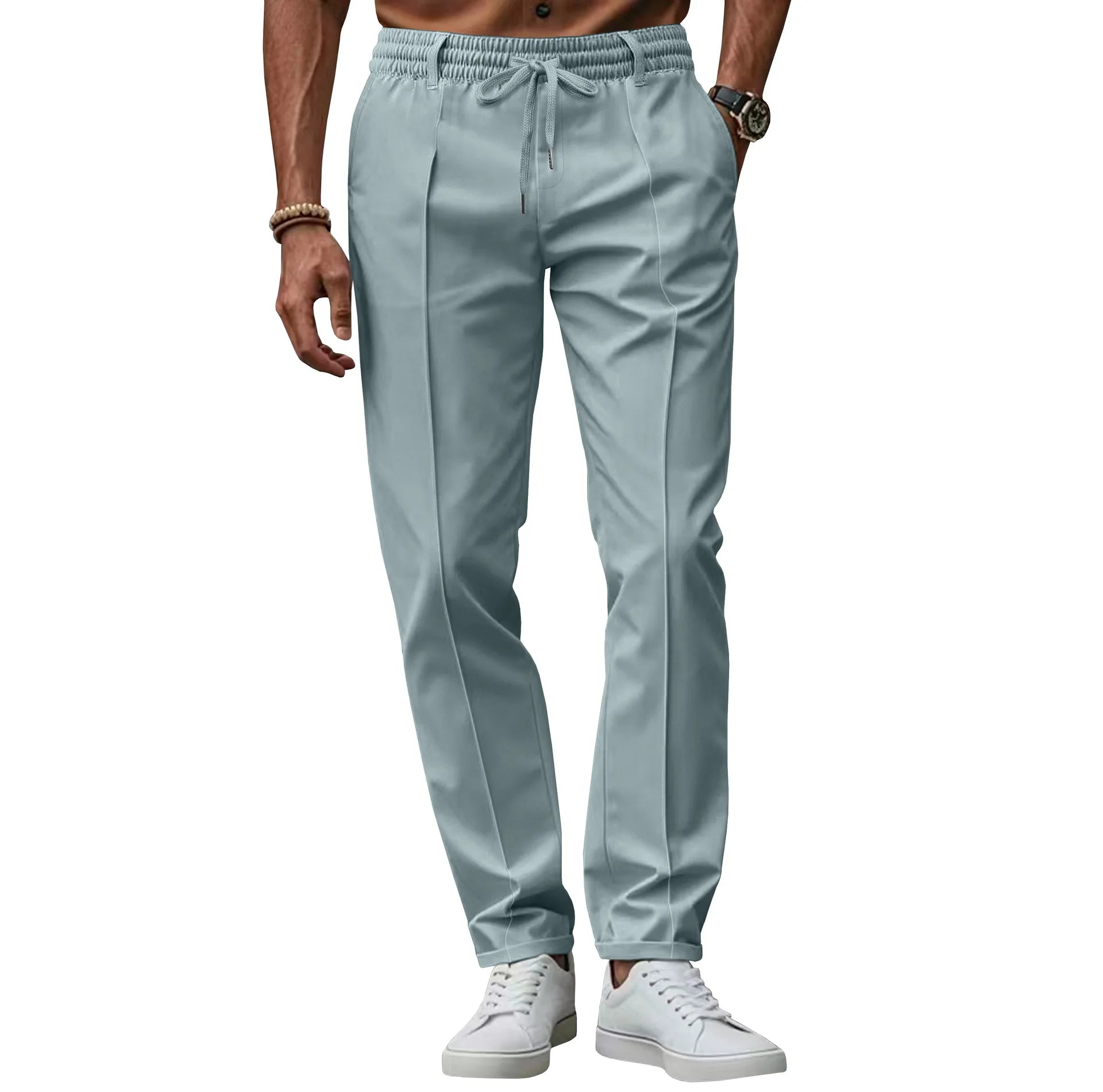 Pantalones hombre negocio ajuste slim cintura elástica cómodos