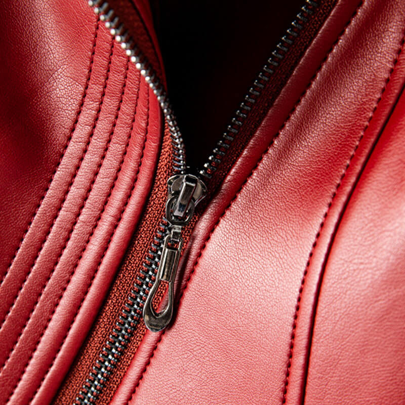Chaqueta Biker de Cuero Sintético para Mujer con Cremallera Asimétrica y Solapa Ancha