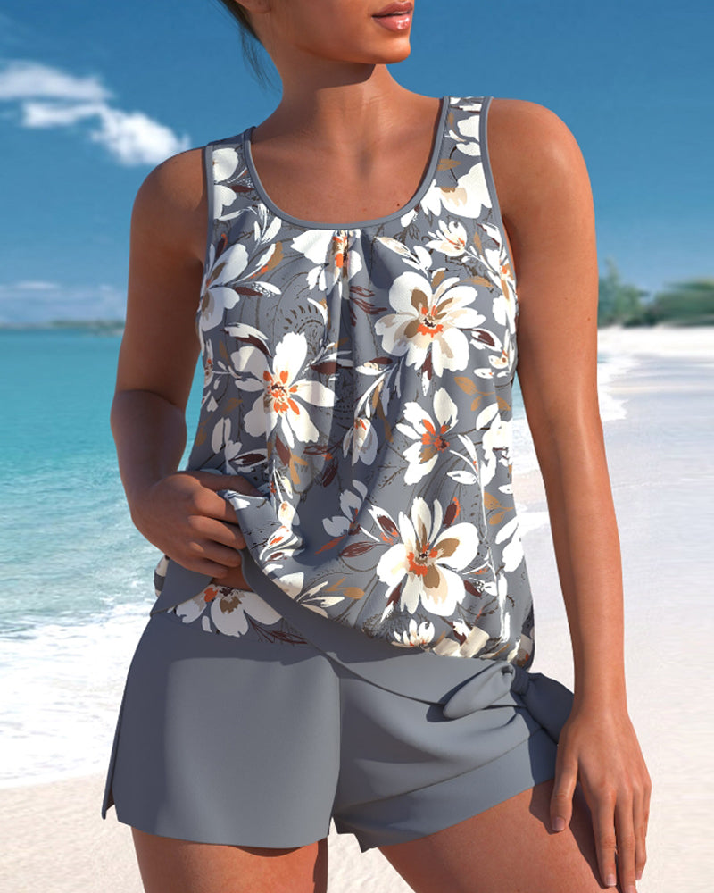 Tankini de dos piezas para mujer - bañador con camiseta y braguita lisa | playa