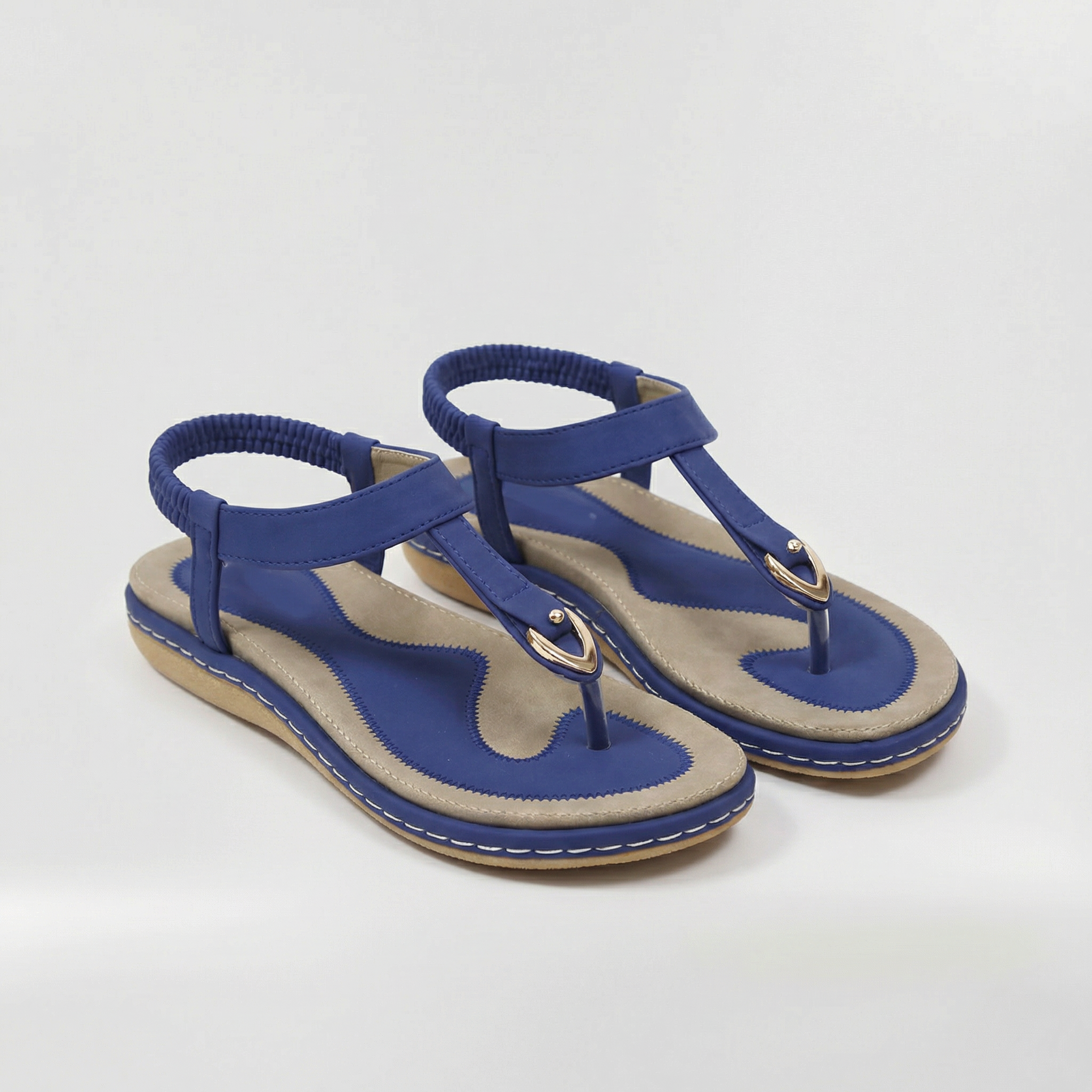Sandalias Planas para Mujer Chanclas con Tira Elástica y Adorno Metálico