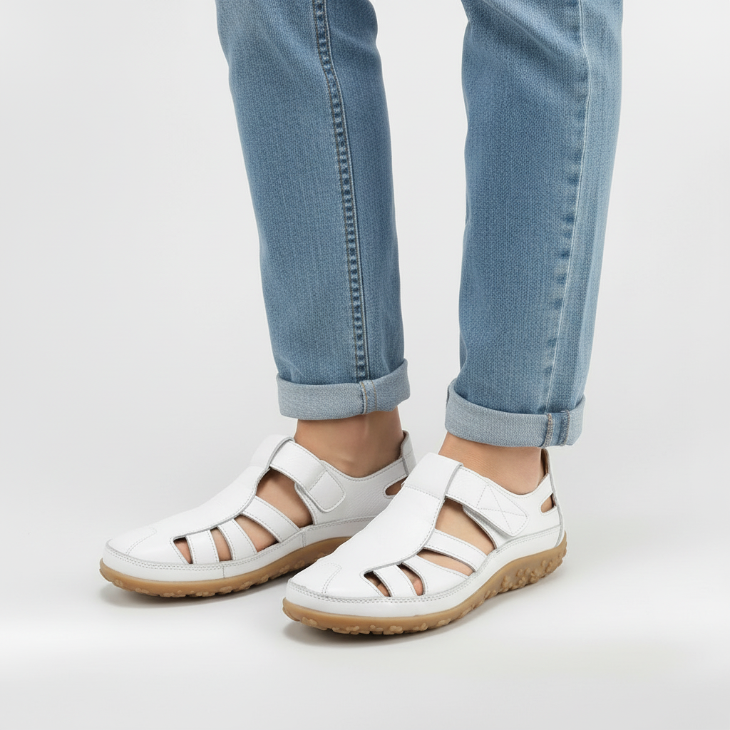 Sandalias Cerradas para Mujer Zapatos de Cuero con Tiras y Suela de Gran Confort