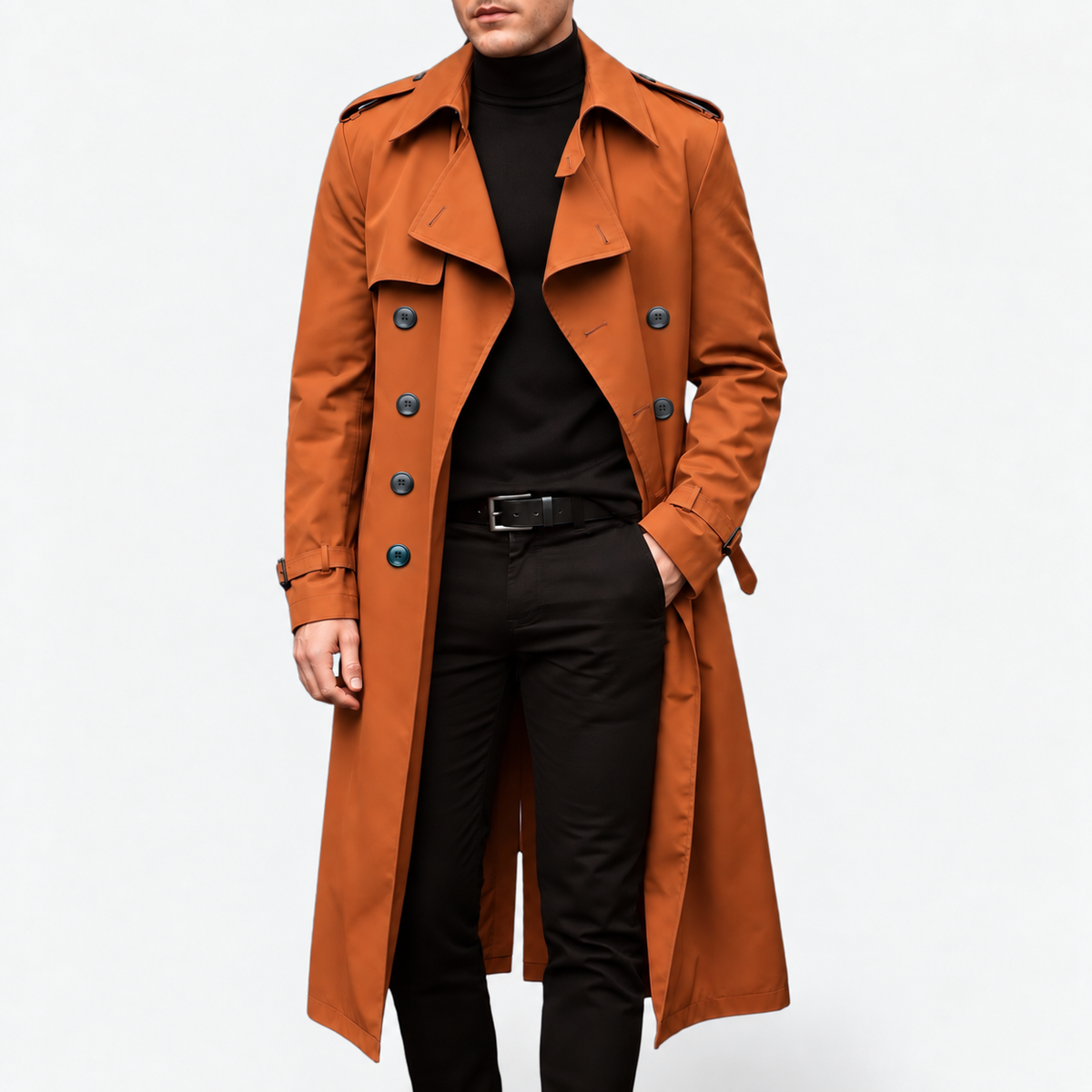 Abrigo Trench Hombre Invierno Estilo Refinado