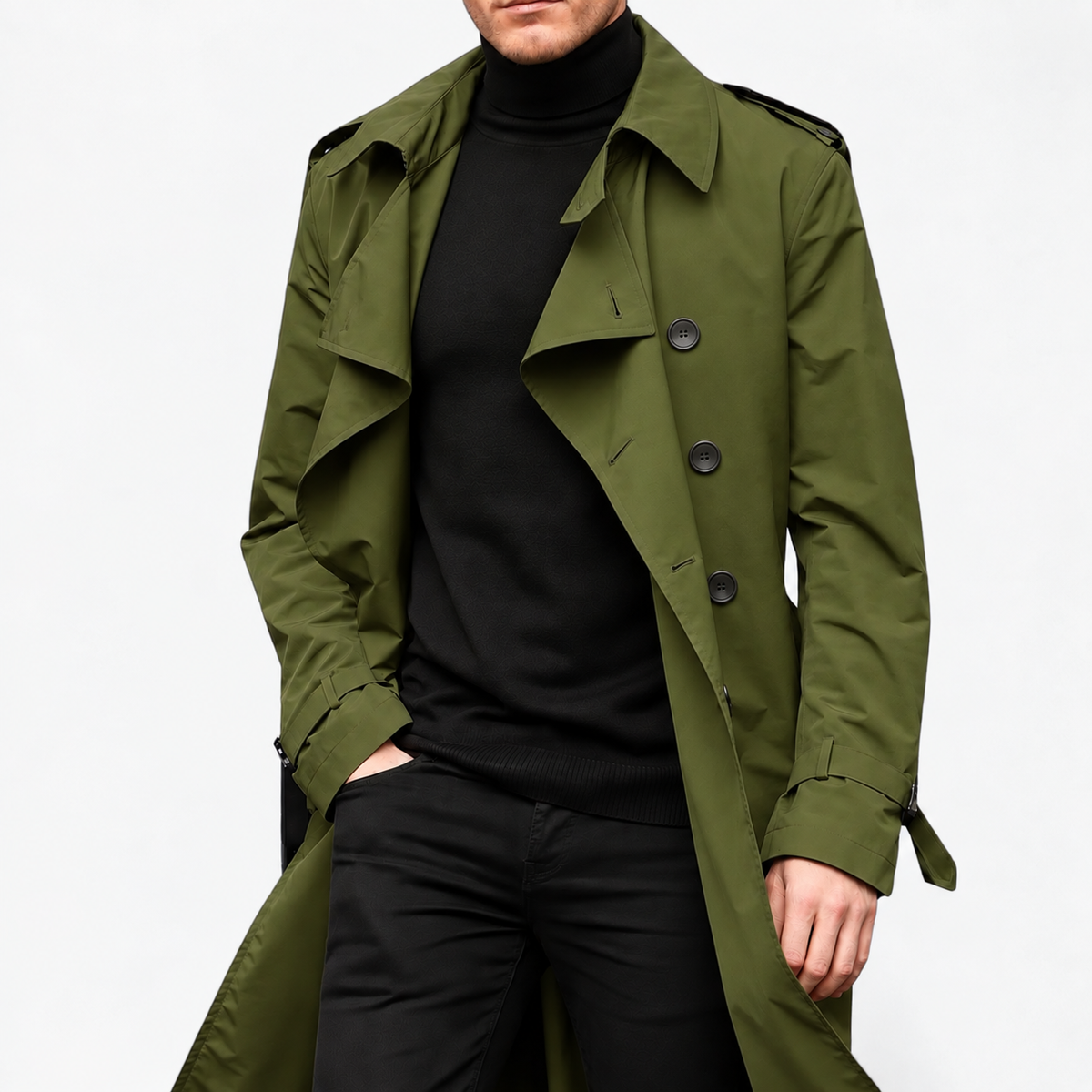 Abrigo Trench Hombre Invierno Estilo Refinado