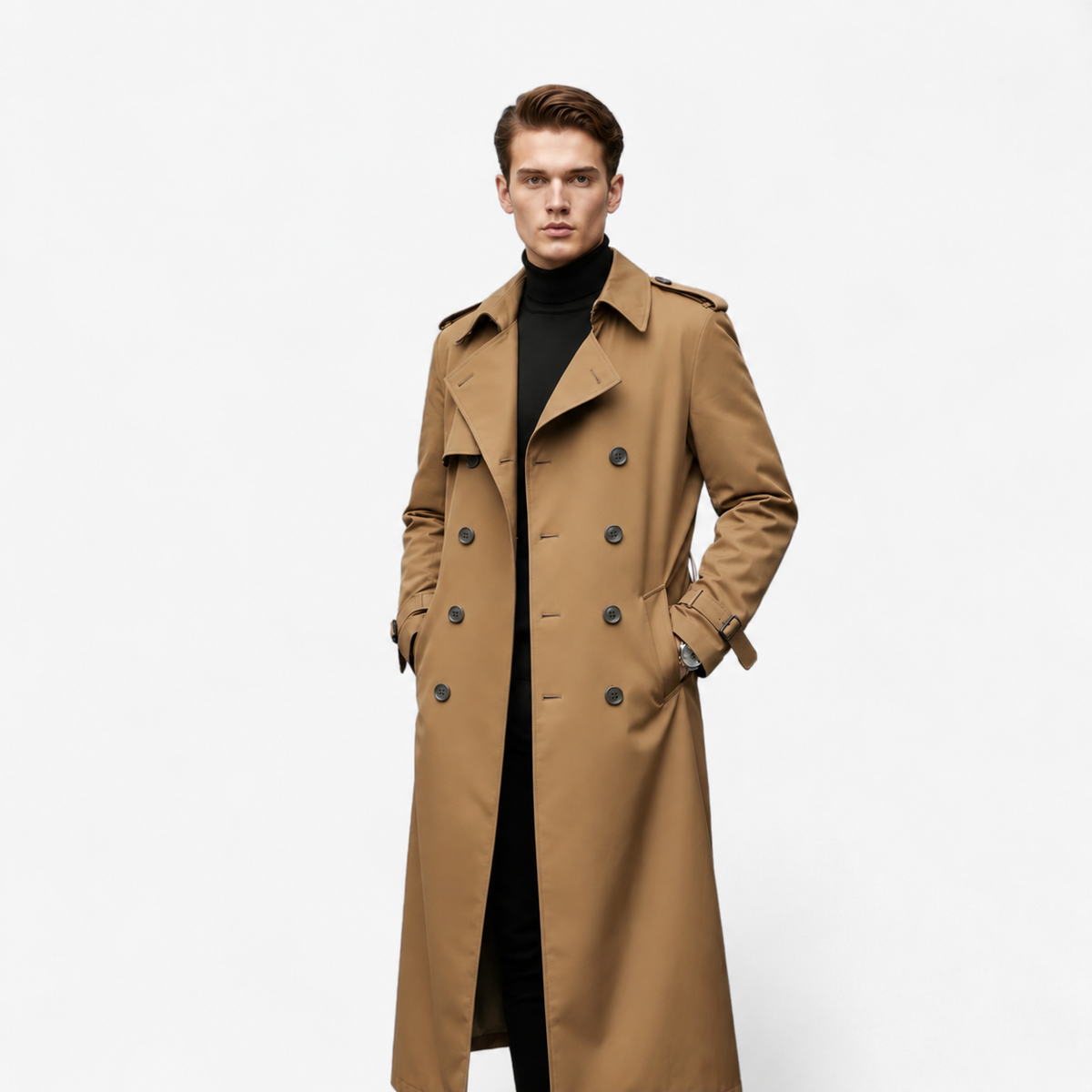 Abrigo Trench Hombre Invierno Estilo Refinado