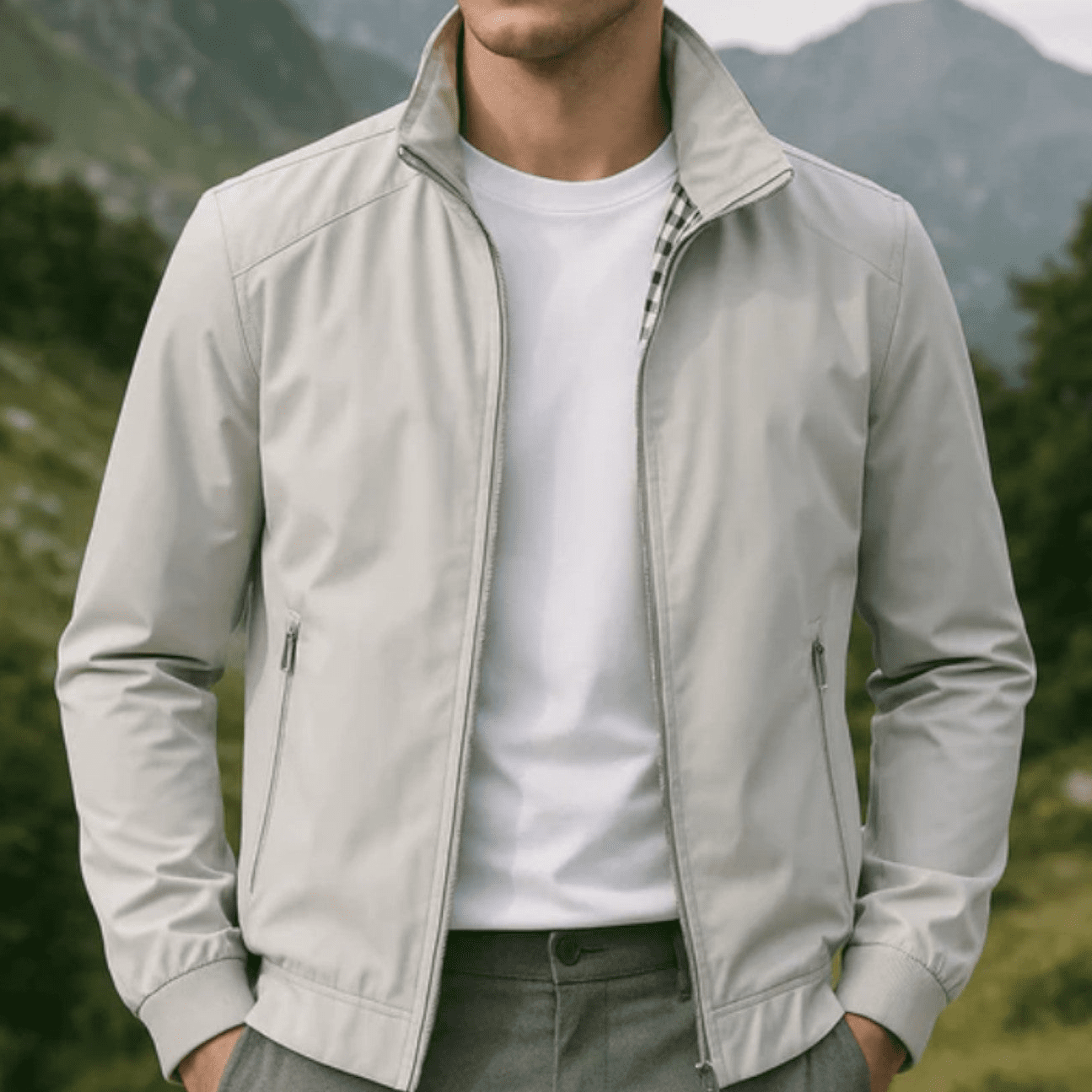 Chaqueta Bomber Ligera para Hombre con Cierre de Cremallera y Cuello Alto