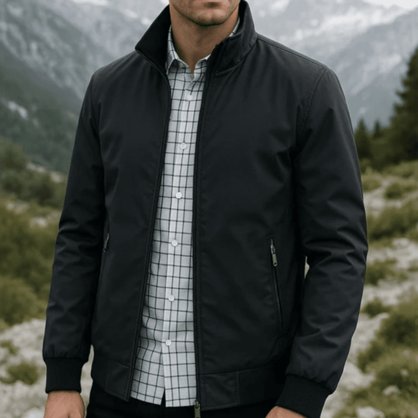 Chaqueta Bomber Ligera para Hombre con Cierre de Cremallera y Cuello Alto