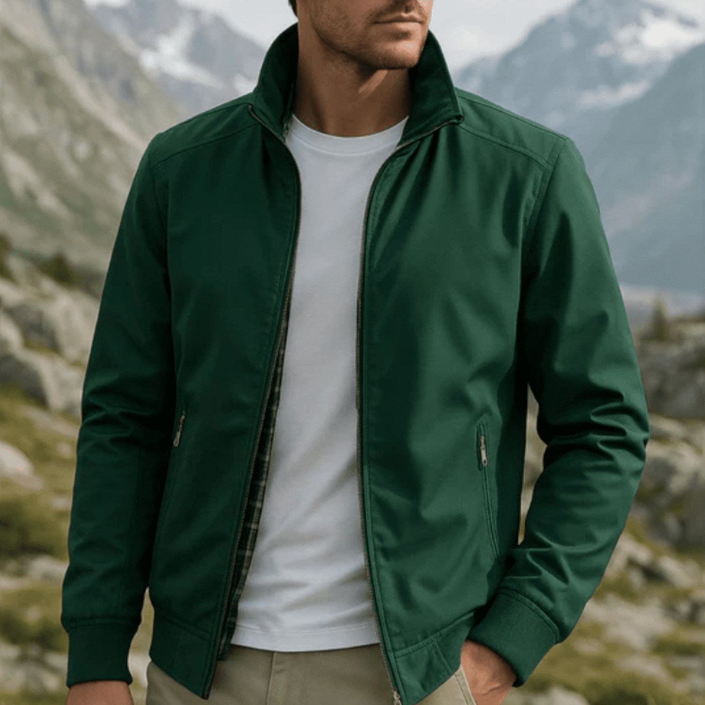 Chaqueta Bomber Ligera para Hombre con Cierre de Cremallera y Cuello Alto
