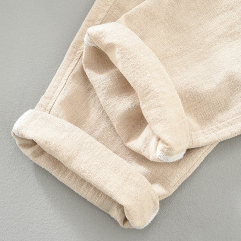 Pantalons en Lin et Coton pour Homme Coupe Droite avec Taille Élastique