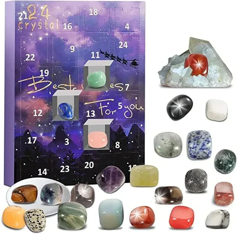 Calendar de Advent cu 24 de pietre prețioase și minerale naturale pentru colecționari
