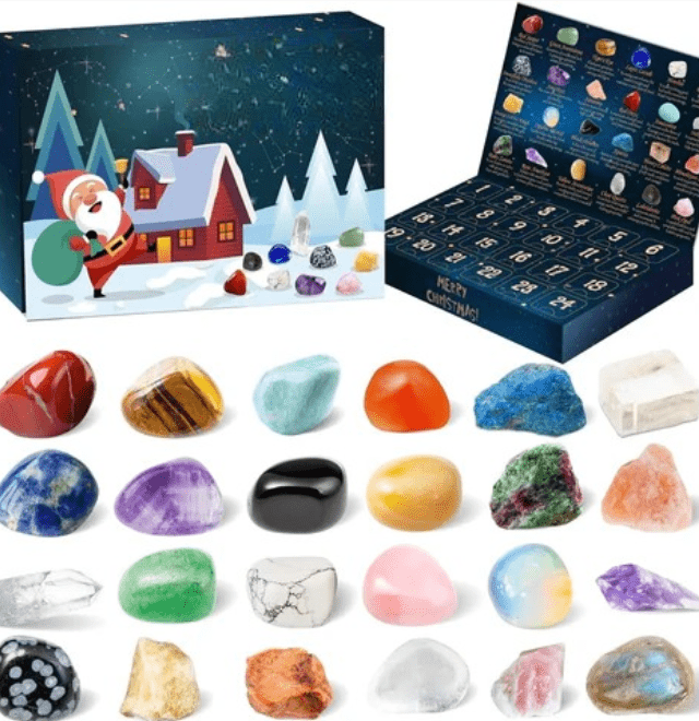 Calendar de Advent cu 24 de pietre prețioase și minerale naturale pentru colecționari