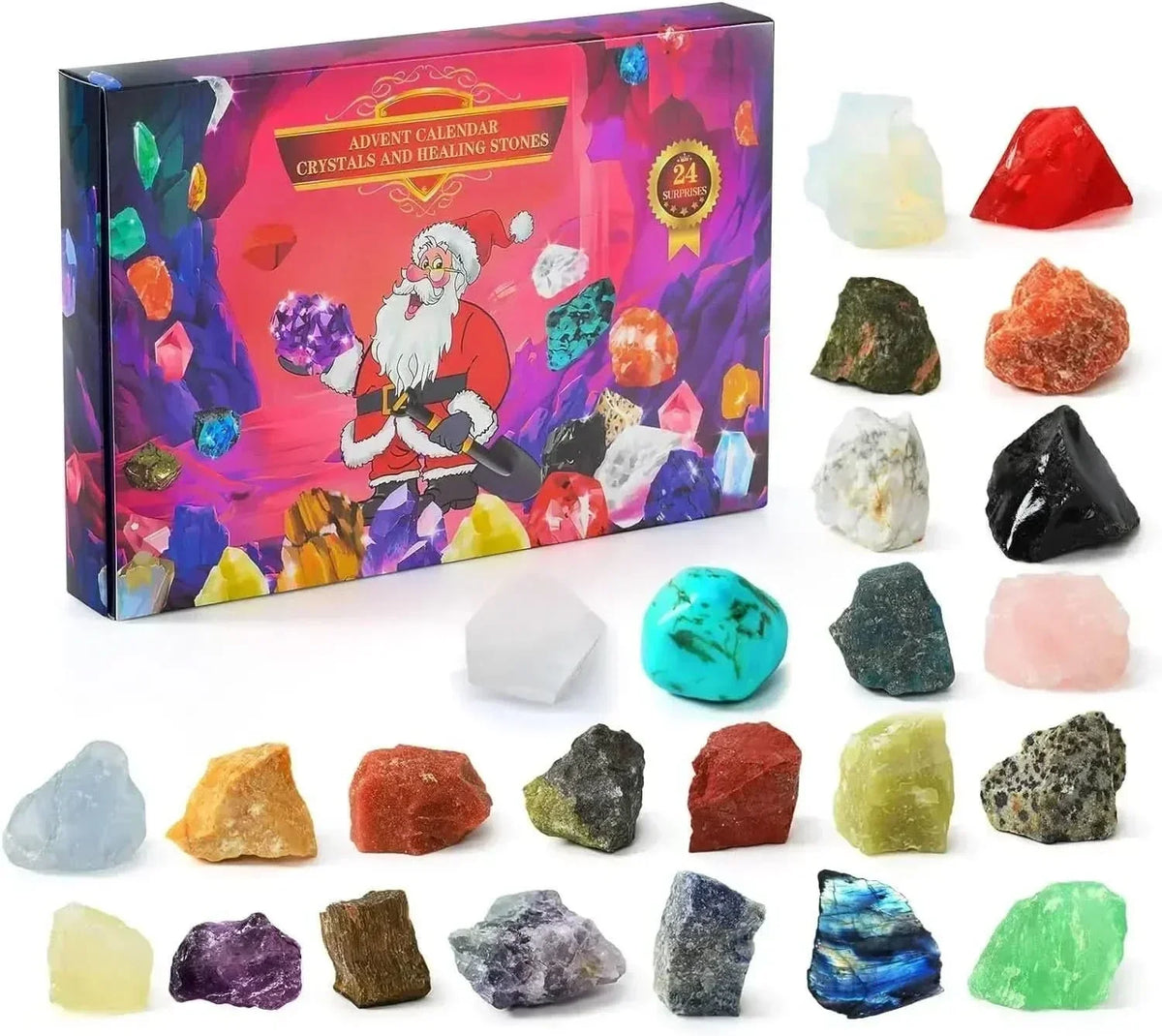 Calendar de Advent cu 24 de pietre prețioase și minerale naturale pentru colecționari