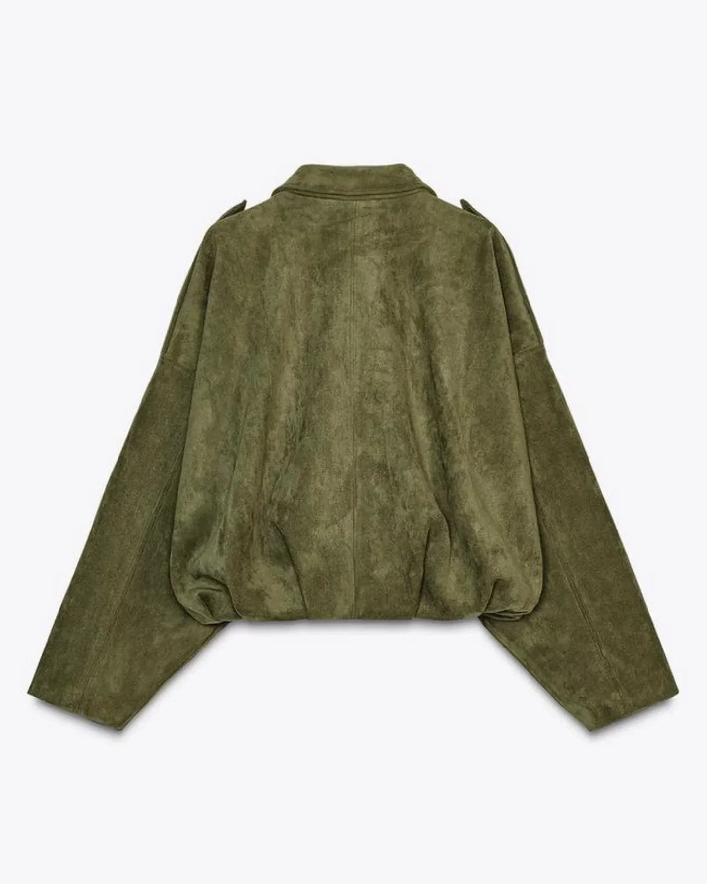 Chaqueta Bomber de Ante para Mujer Estilo Oversize con Cierre de Cremallera