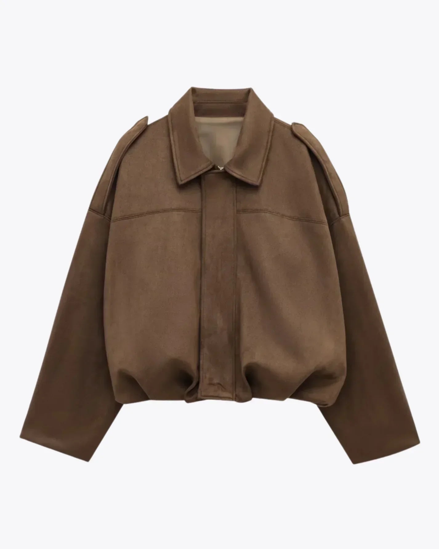 Chaqueta de Antelina con Cremallera y Cuello Clásico con Ajuste Relajado para Mujer