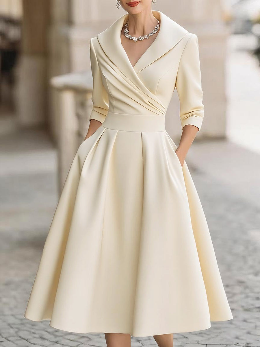 Vestido Largo de Poliéster con Cuello de Solapa y Cintura Cruzada para Mujer