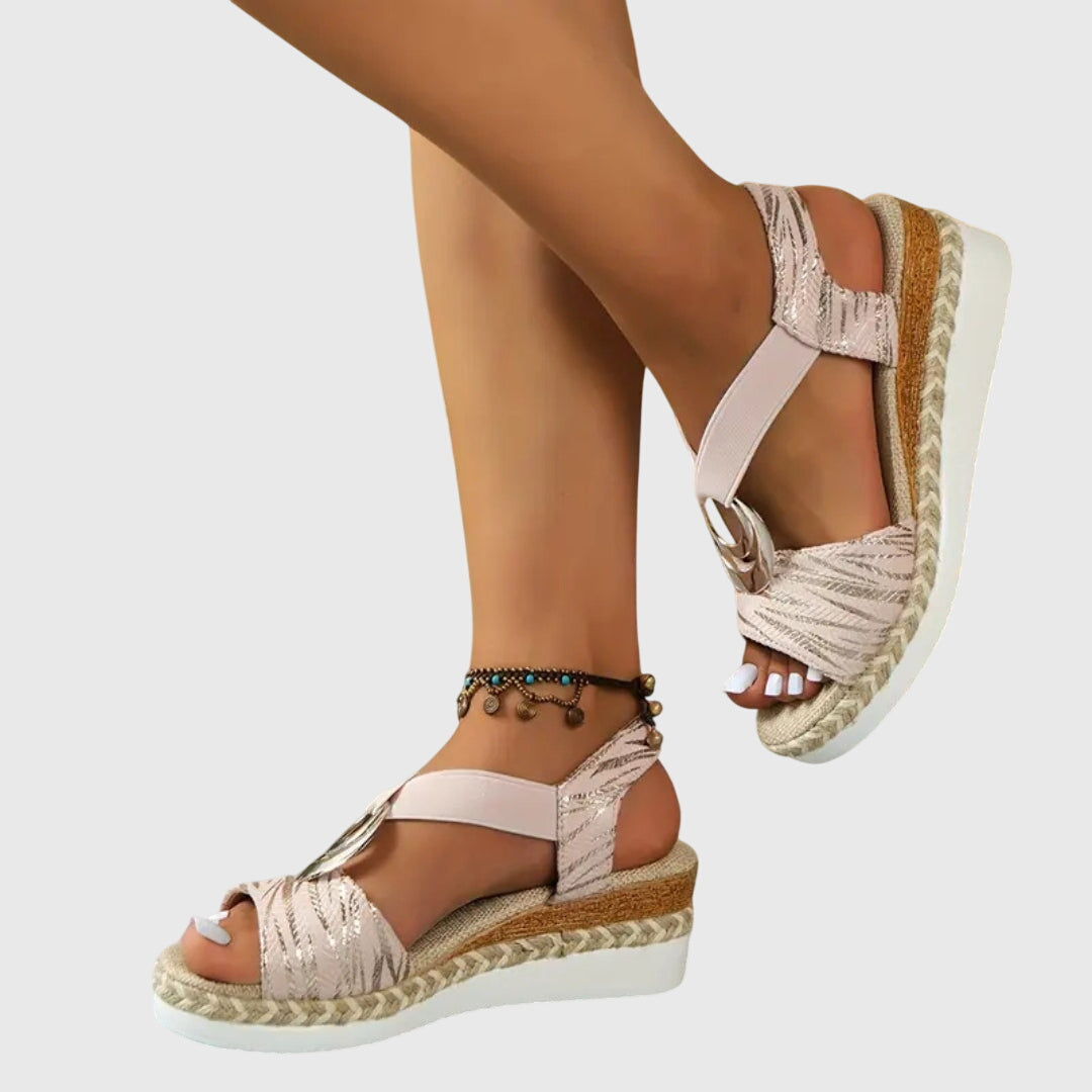 Sandalias de Plataforma para Mujer Cuñas con Tira al Tobillo y Acabado de Corcho