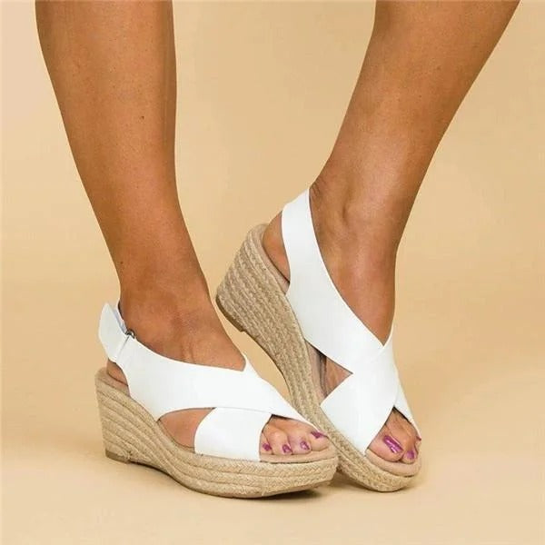 Sandalias de Cuero con Cuña Tipo Alpargata y Tiras Cruzadas para Mujer