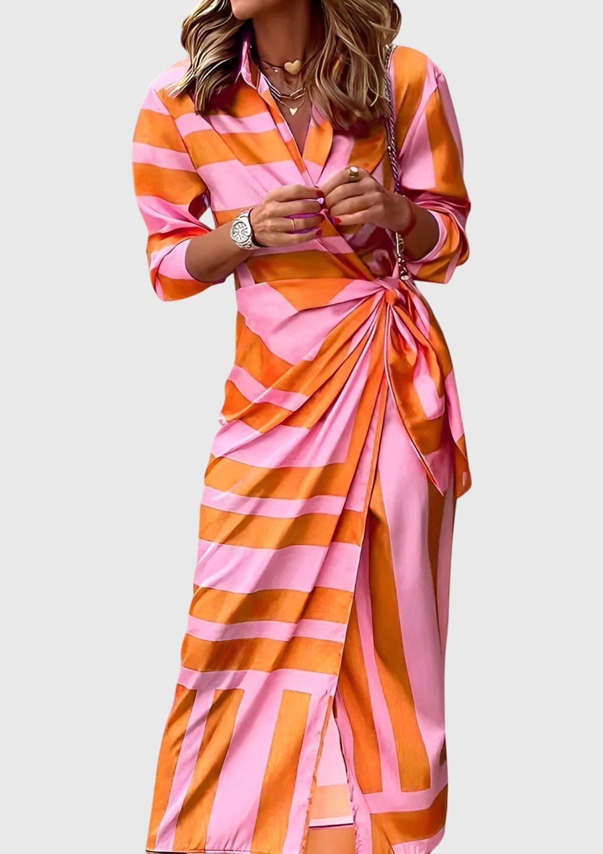 Vestido cruzado estampado | vestido midi con cuello para eventos