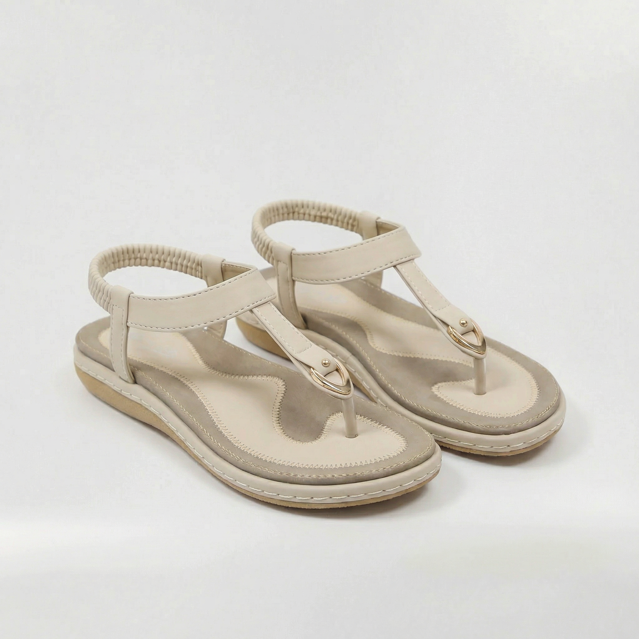 Sandalias Planas para Mujer Chanclas con Tira Elástica y Adorno Metálico