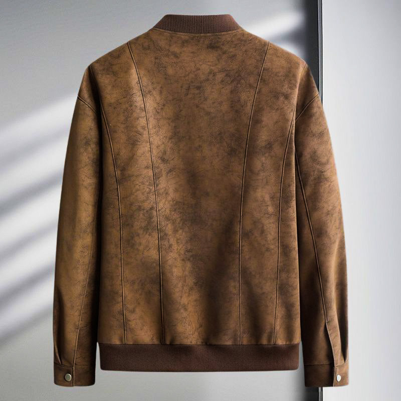 Chaqueta Bomber de Ante para Hombre con Puños Ribeteados y Corte Entallado
