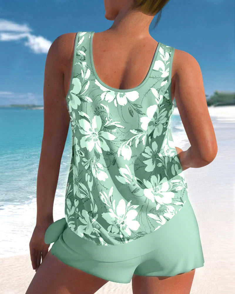 Conjunto de Tankini de Playa para Mujer con Top sin Mangas y Pantalones Cortos