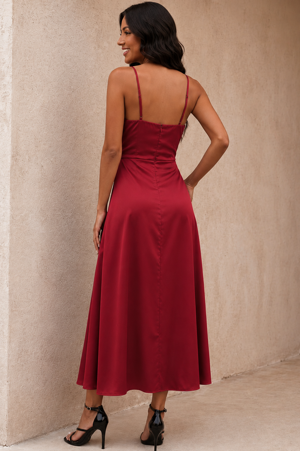 Vestido midi para mujer - tirantes finos y split lateral - playa vacaciones