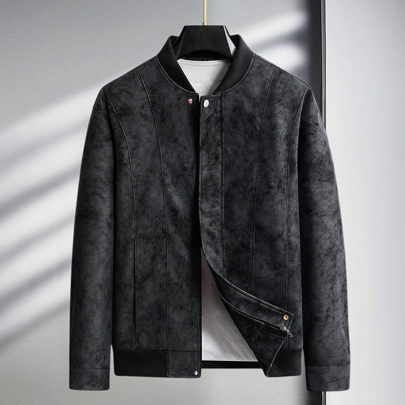 Chaqueta Bomber de Ante para Hombre con Puños Ribeteados y Corte Entallado