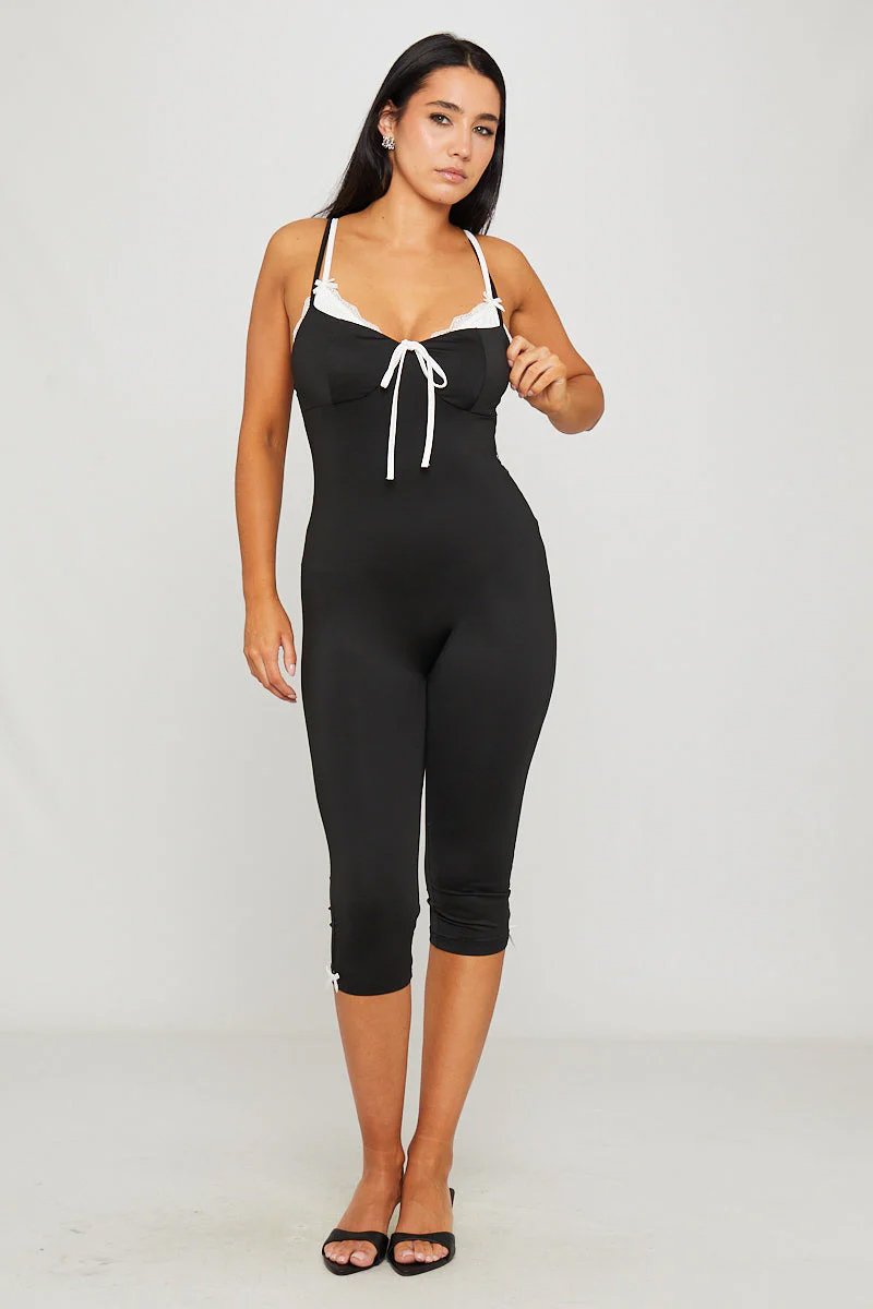 Mono Capri de Punto Elástico con Lazo Frontal y Tirantes Ajustables para Mujer