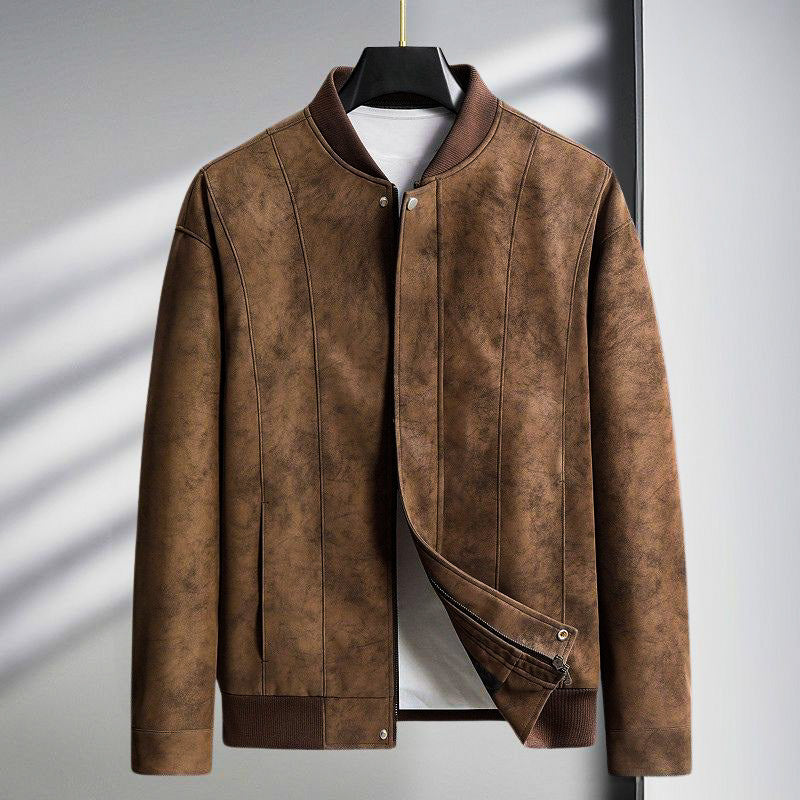 Chaqueta Bomber de Ante para Hombre con Puños Ribeteados y Corte Entallado