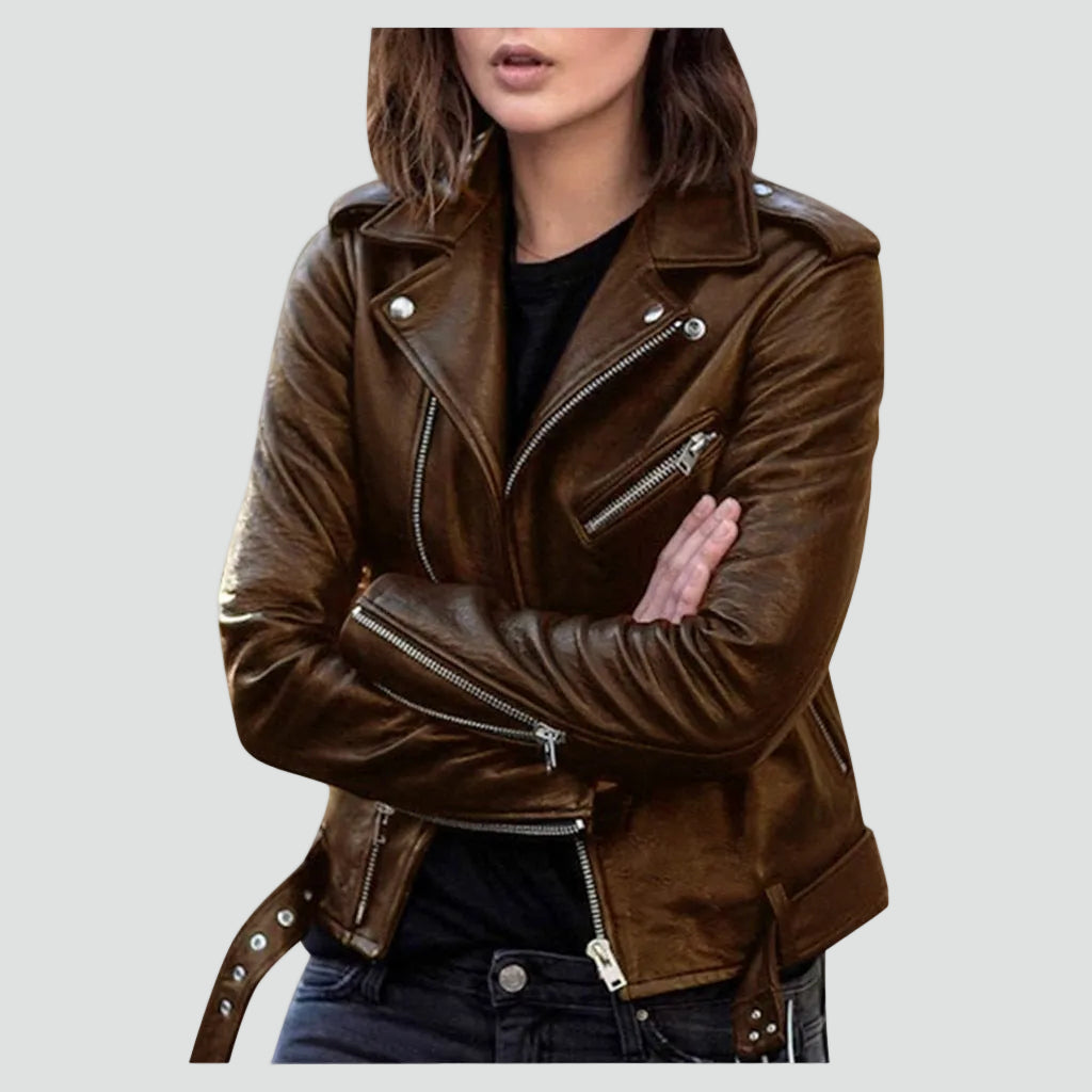 Chaqueta Biker de Mujer con Cremallera Asimétrica y Corte Entallado