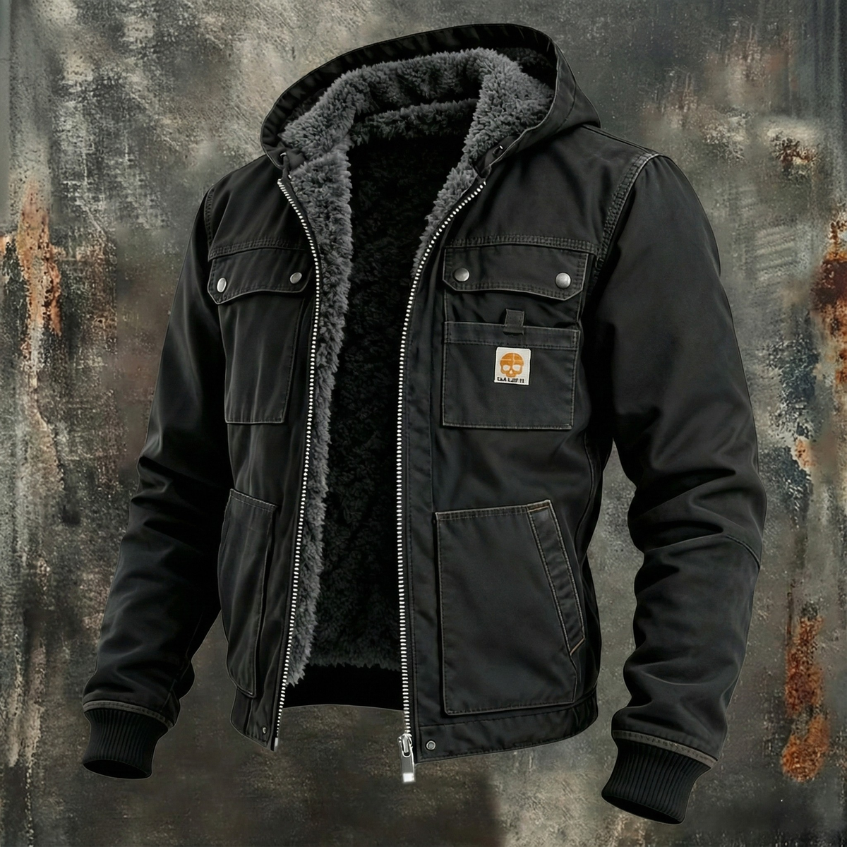 Chaqueta Utilitaria para Hombre con Forro Sherpa y Capucha Protectora