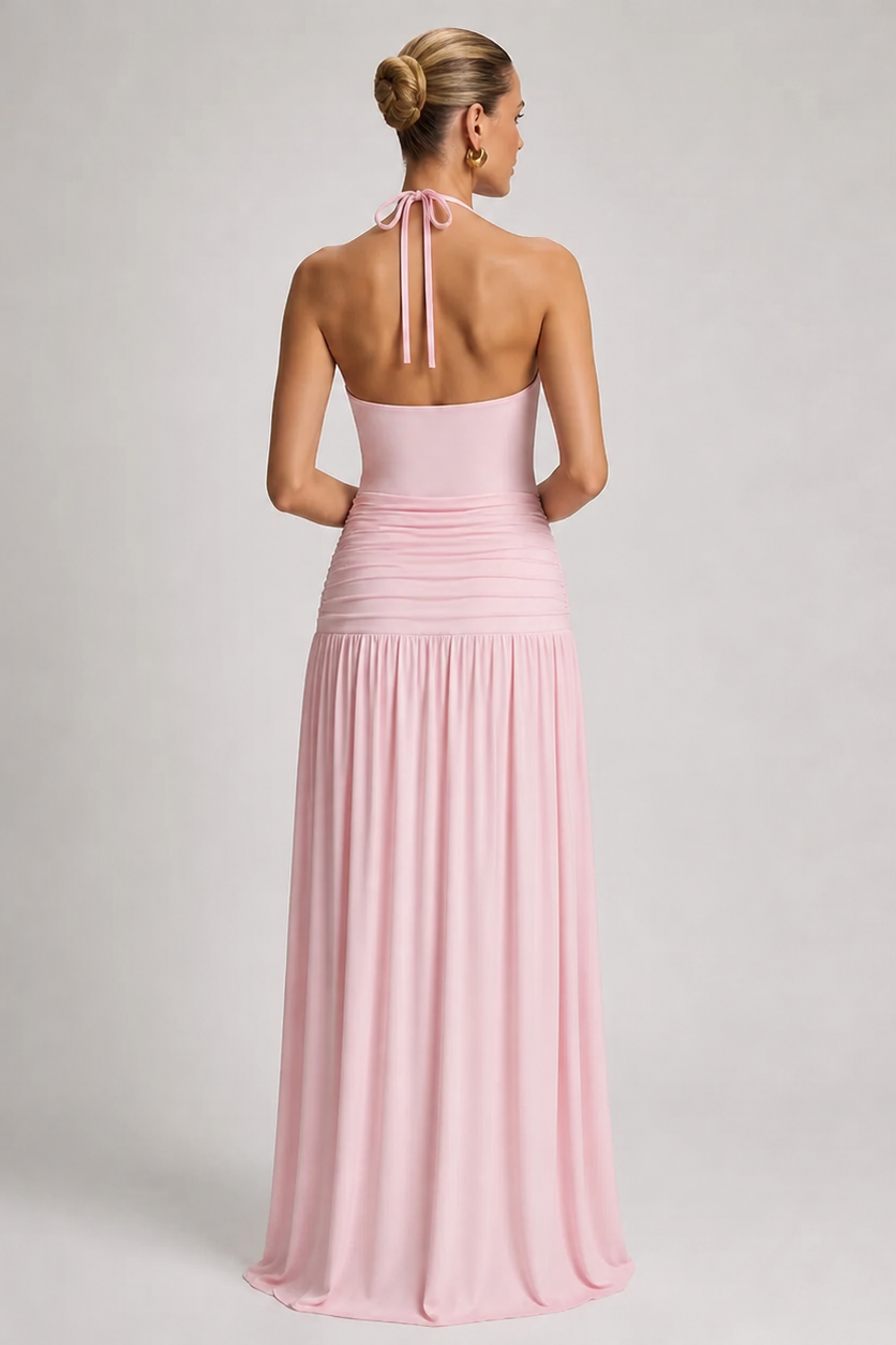 Vestido maternidad largo halter plisado