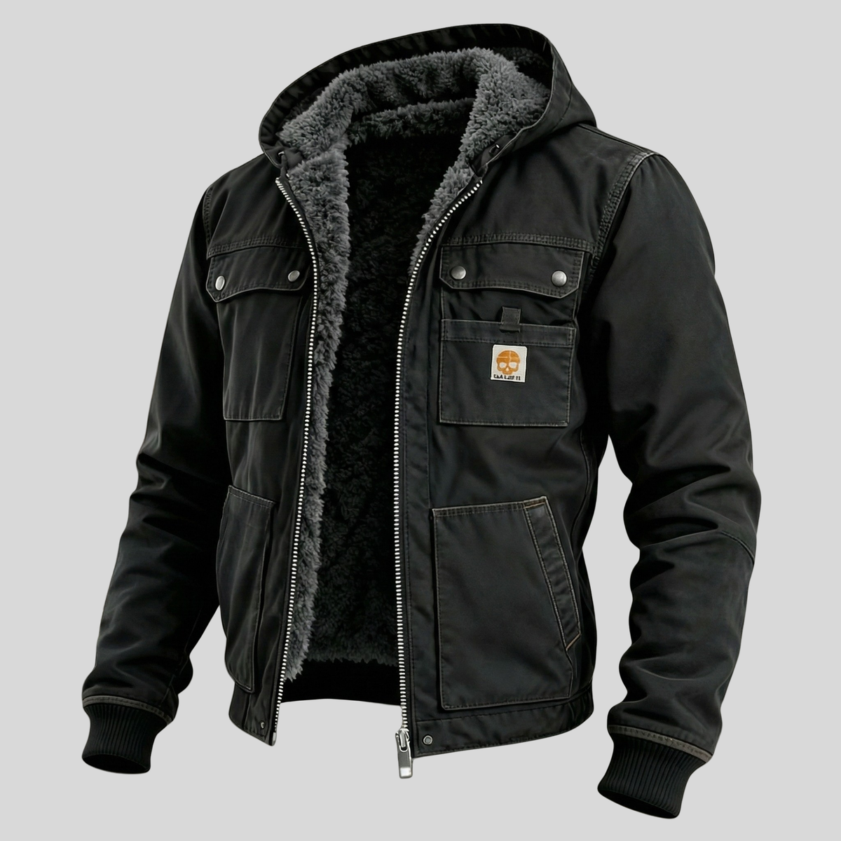 Chaqueta Utilitaria para Hombre con Forro Sherpa y Capucha Protectora