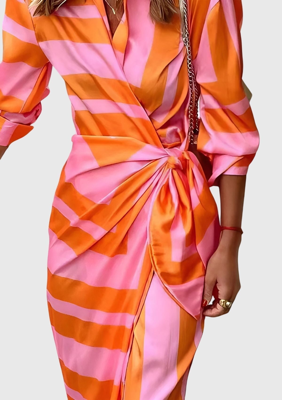 Robe portefeuille imprimée | robe midi à col pour événements