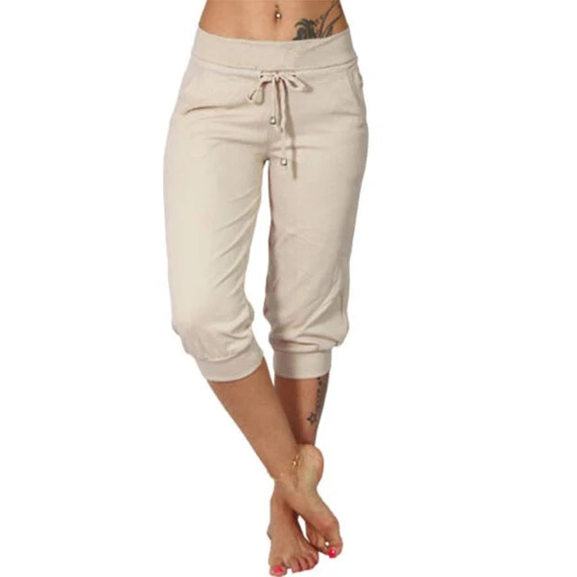 Pantalones Capri de Mujer con Cordón Ajustable y Cintura Elástica